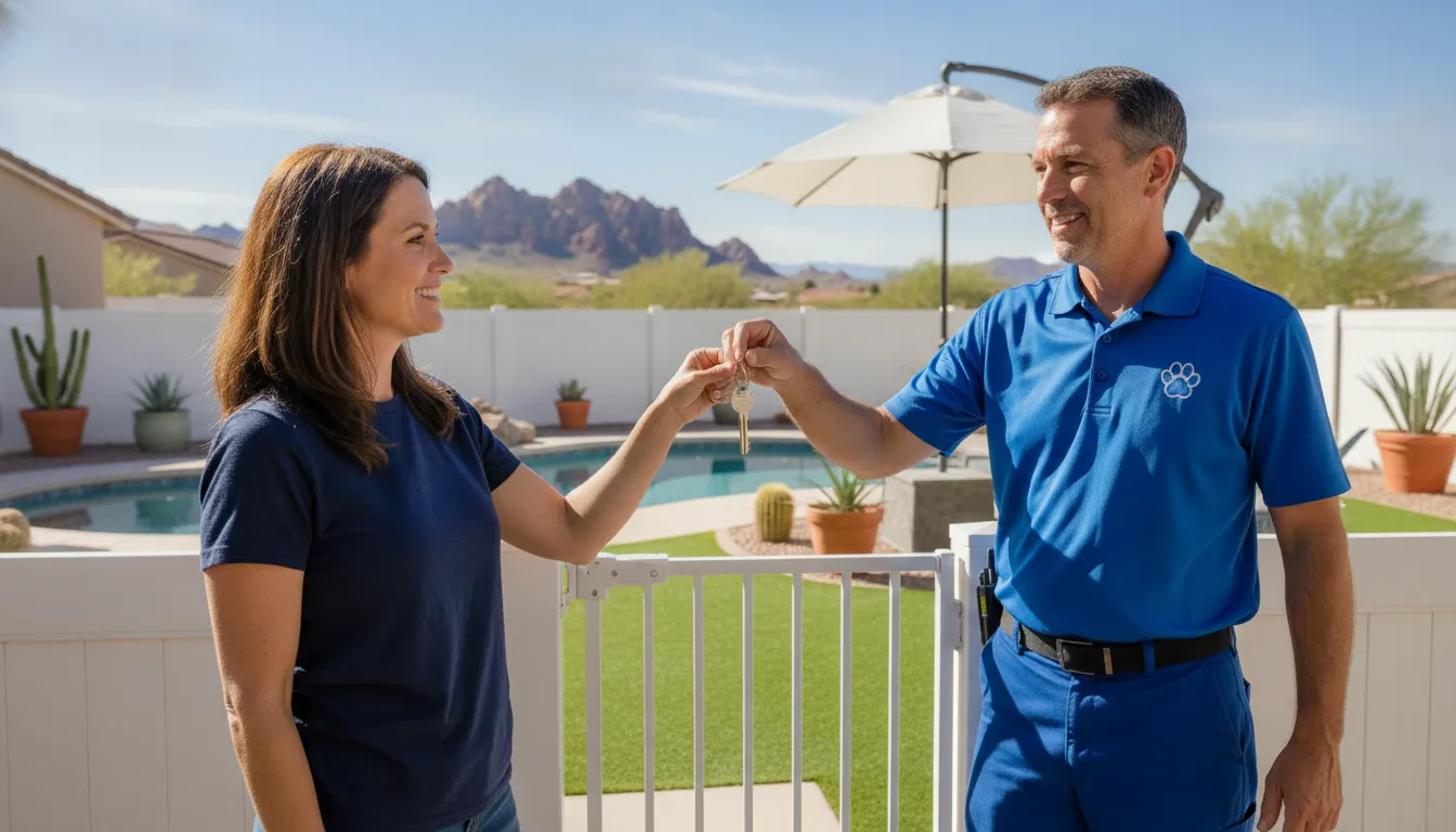 Pet waste technician providing scheduled yard service