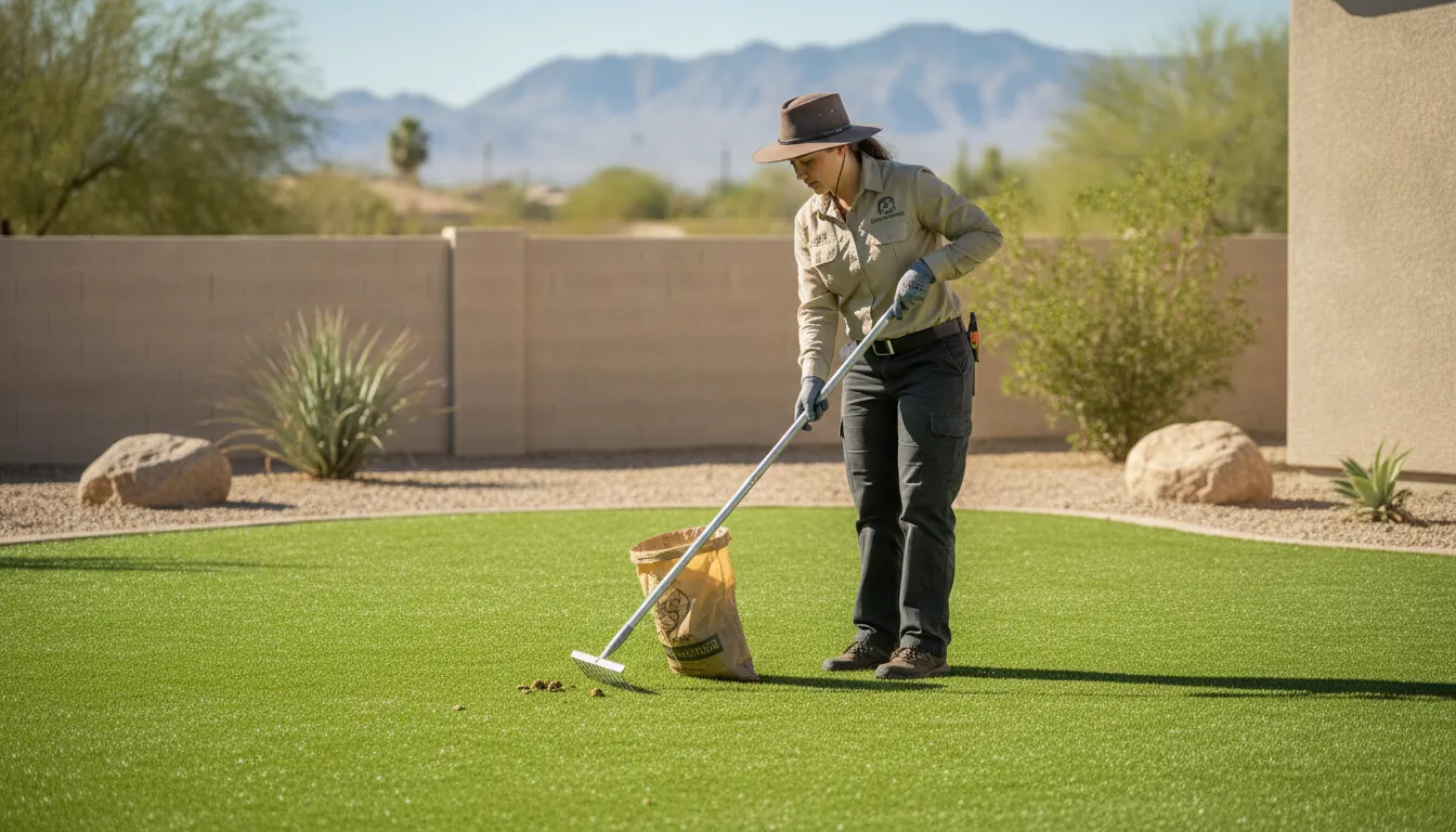 A1 yard cleanup removing accumulated dog waste to reduce trash can odor