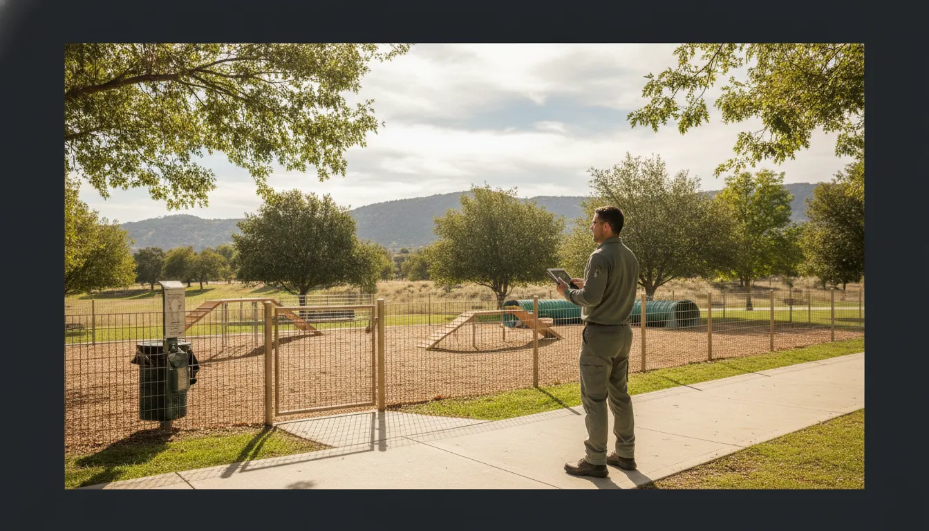 Professional pet waste service documentation at a public dog area