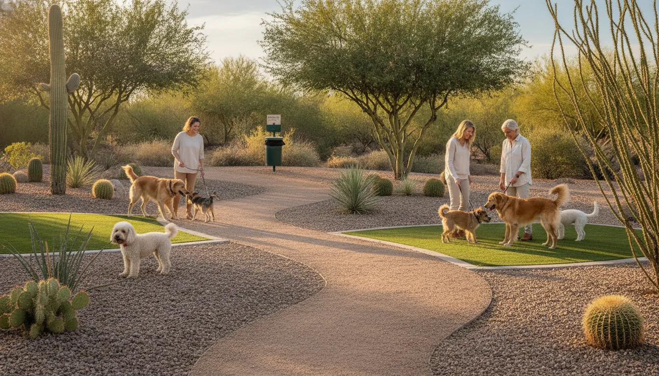 Clean shared dog relief area for a Marana community