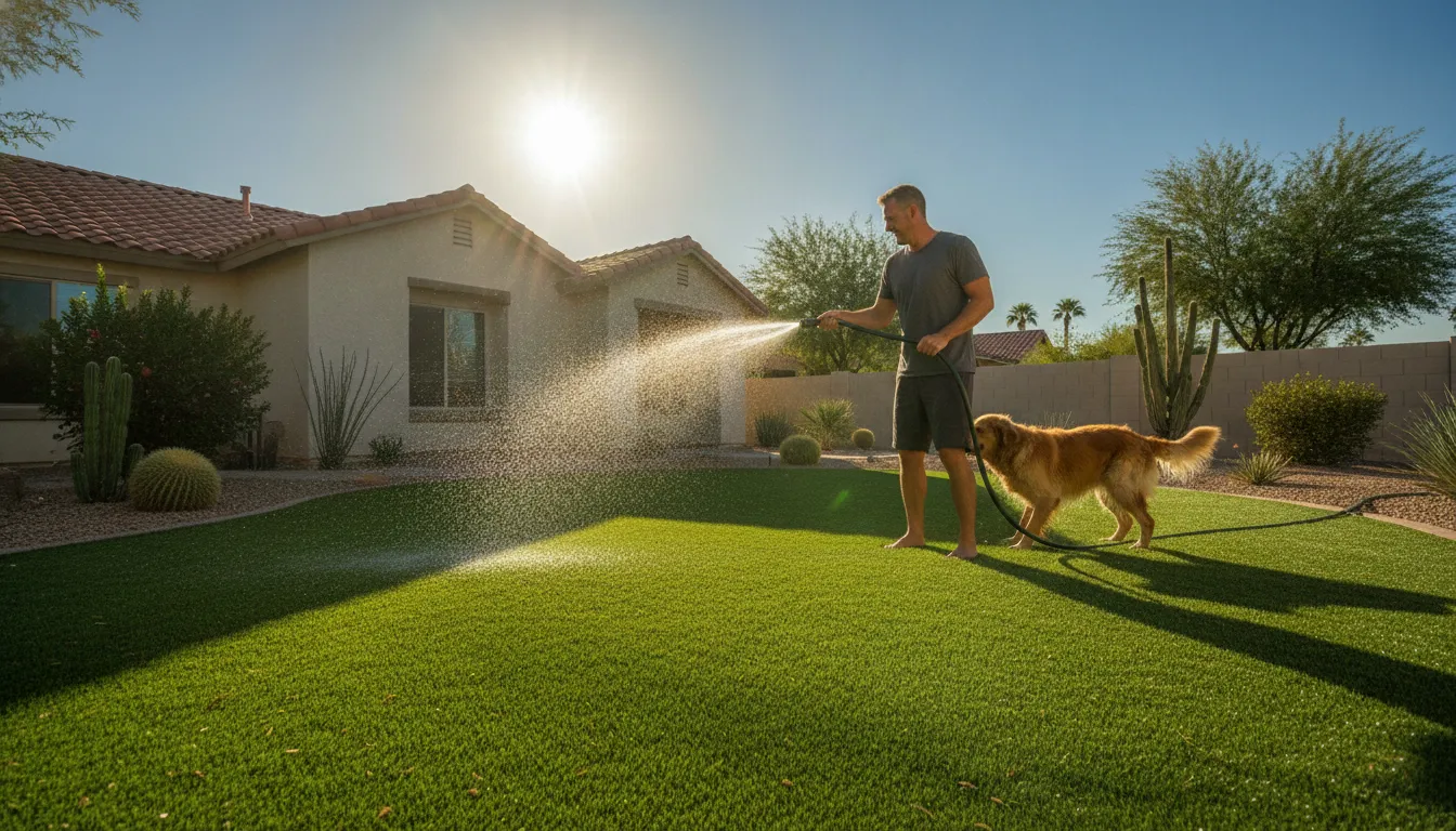Artificial turf maintenance for odor control after spring dog poop cleanup