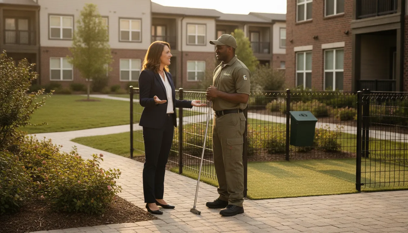Property management pet waste removal service area planning for shared community spaces