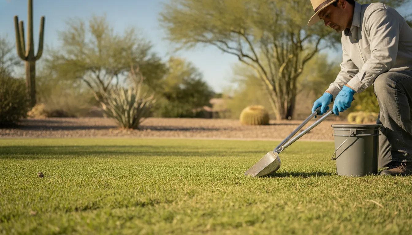 Marana pooper scooper service technician inspecting a clean yard