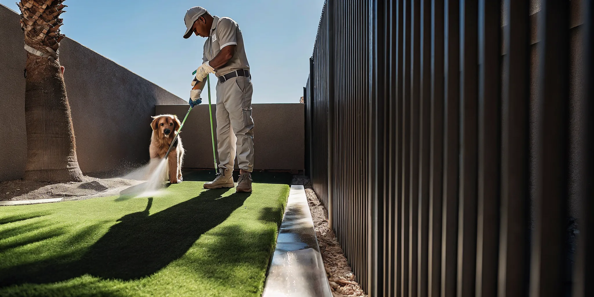 Professional artificial turf cleaning keeps a Las Vegas pet waste removal yard fresh and sanitized in the desert heat