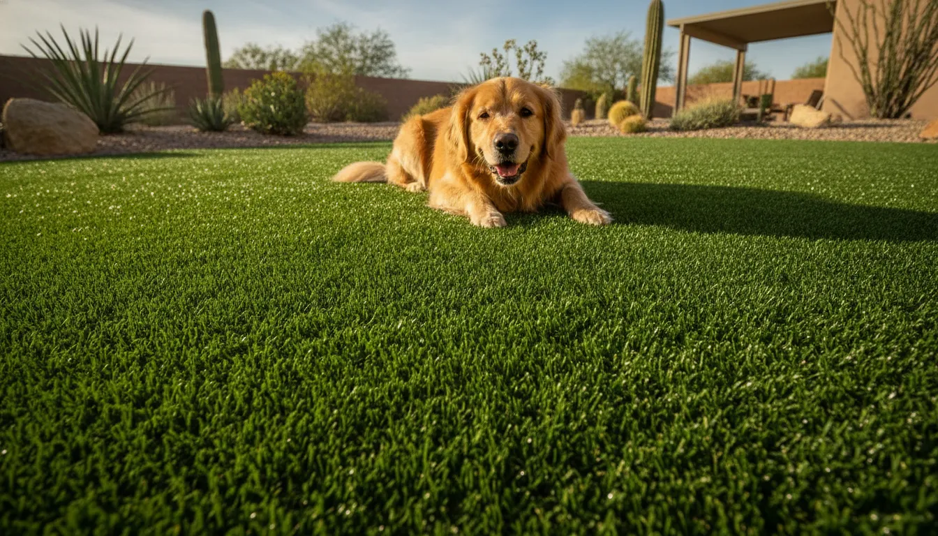 Bright Tucson artificial turf yard with dog waste maintenance
