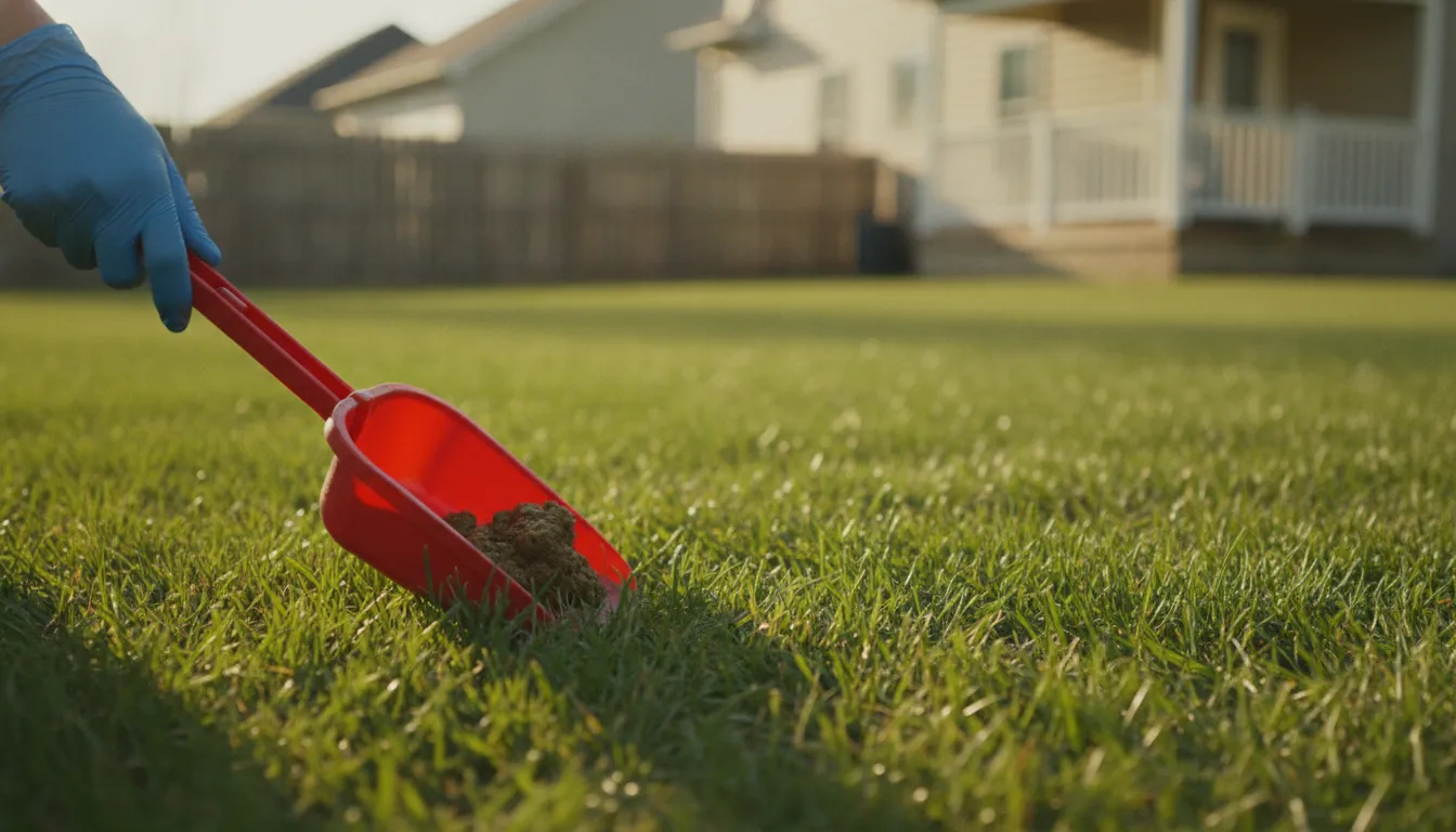 Safe dog poop removal from a healthy green lawn