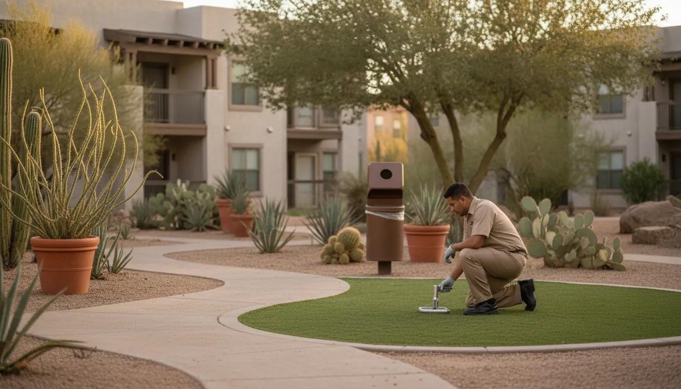 Tucson pet waste service technician maintaining a dog relief area