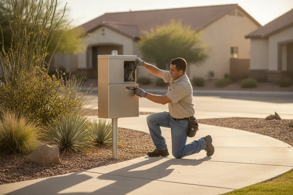 Property team checking bags and waste bin at a combo pet waste station