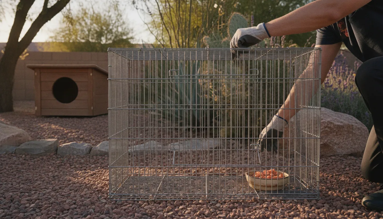 Preparing a humane box trap before catching a stray cat