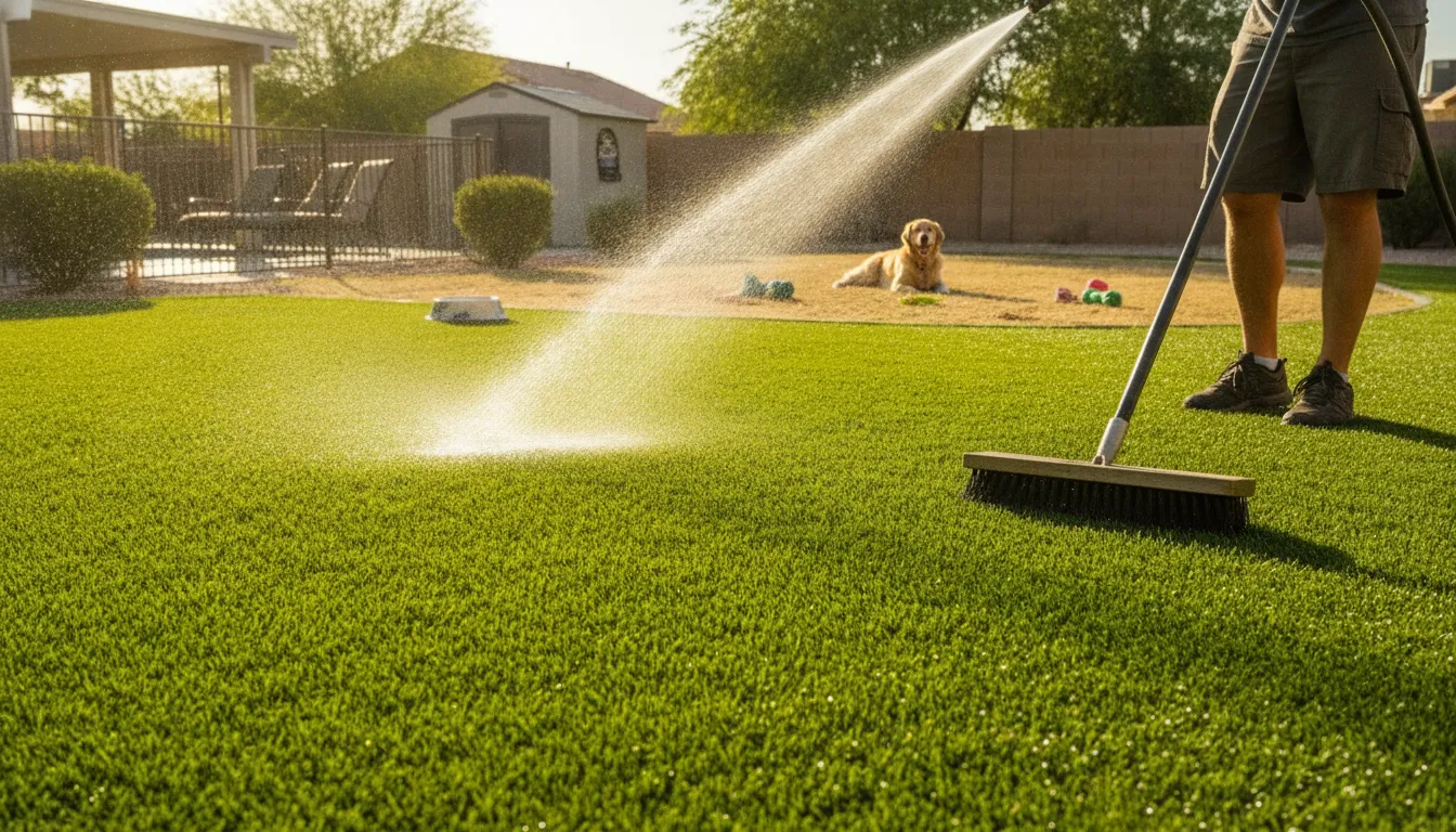 Clean high-contrast artificial grass after a turf cleaning service Las Vegas visit