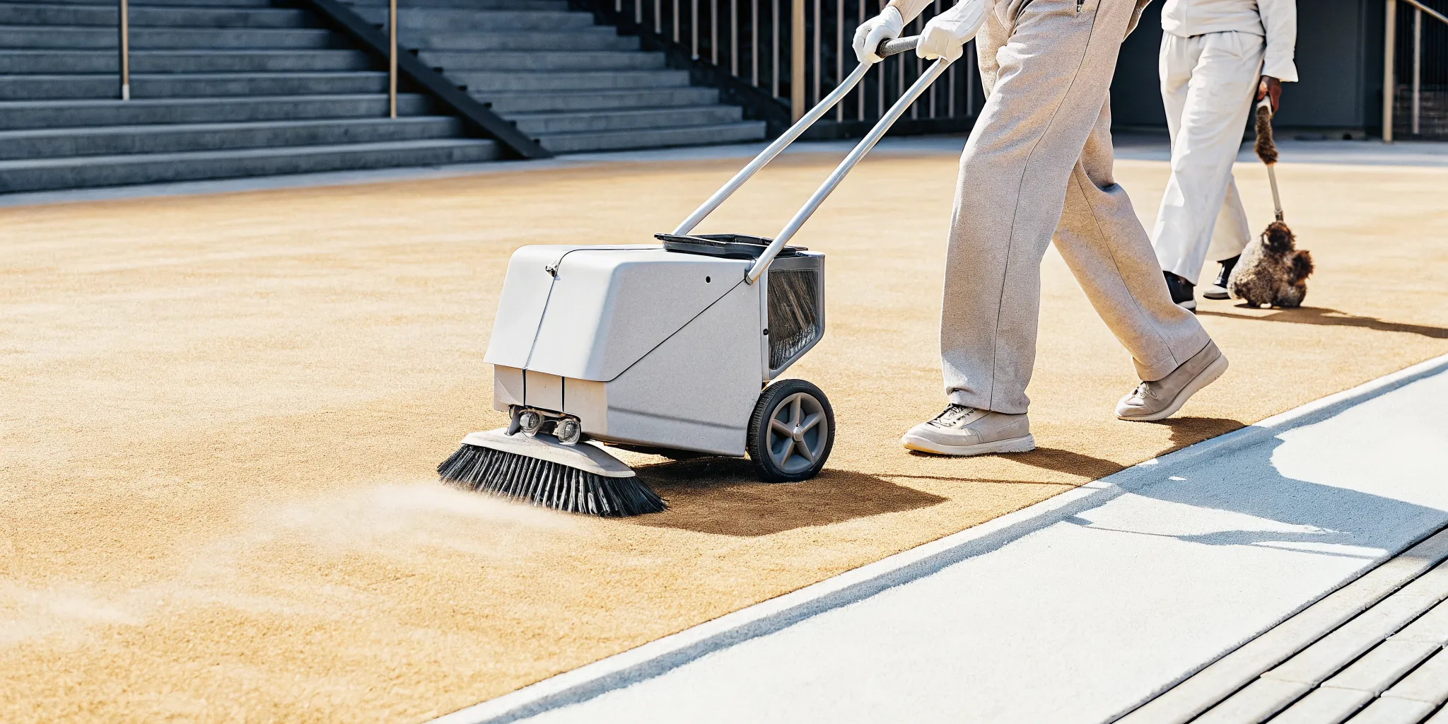 An artificial turf cleaning machine sanitizing the surface of a dog park.