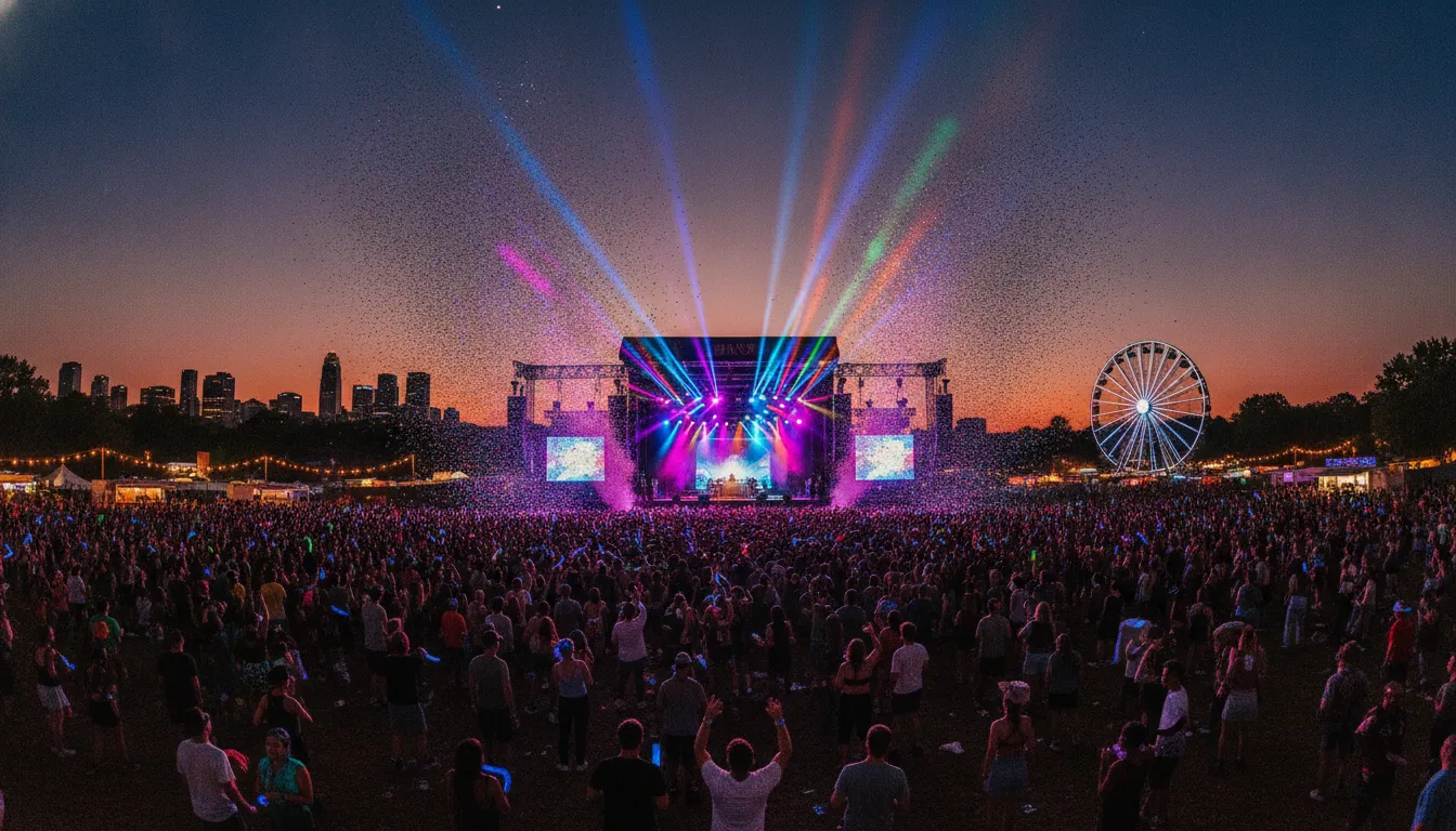 Charlotte NC Music Festivals 2026: Your Complete Guide 1 Crowd attending a Charlotte NC music festival with colorful stage lights and summer evening atmosphere