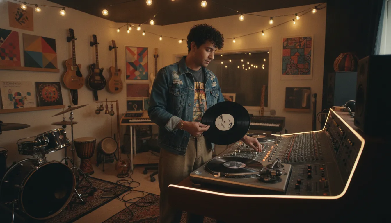 Human-Curated Radio: Discover Independent Music 1 Human radio DJ selecting independent music in a studio