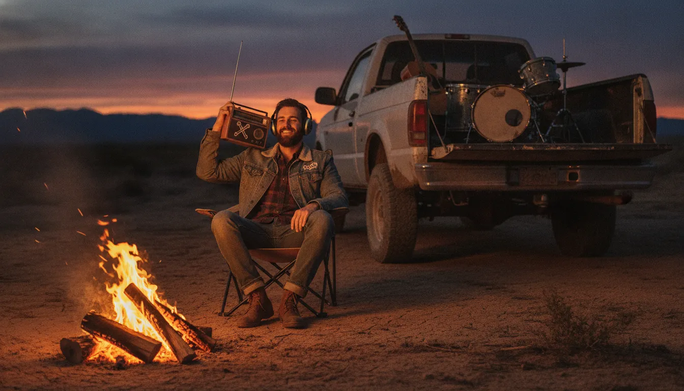 Country Rap Radio: Where to Stream Outlaw Rap 2 Listener enjoying country rap radio near a campfire
