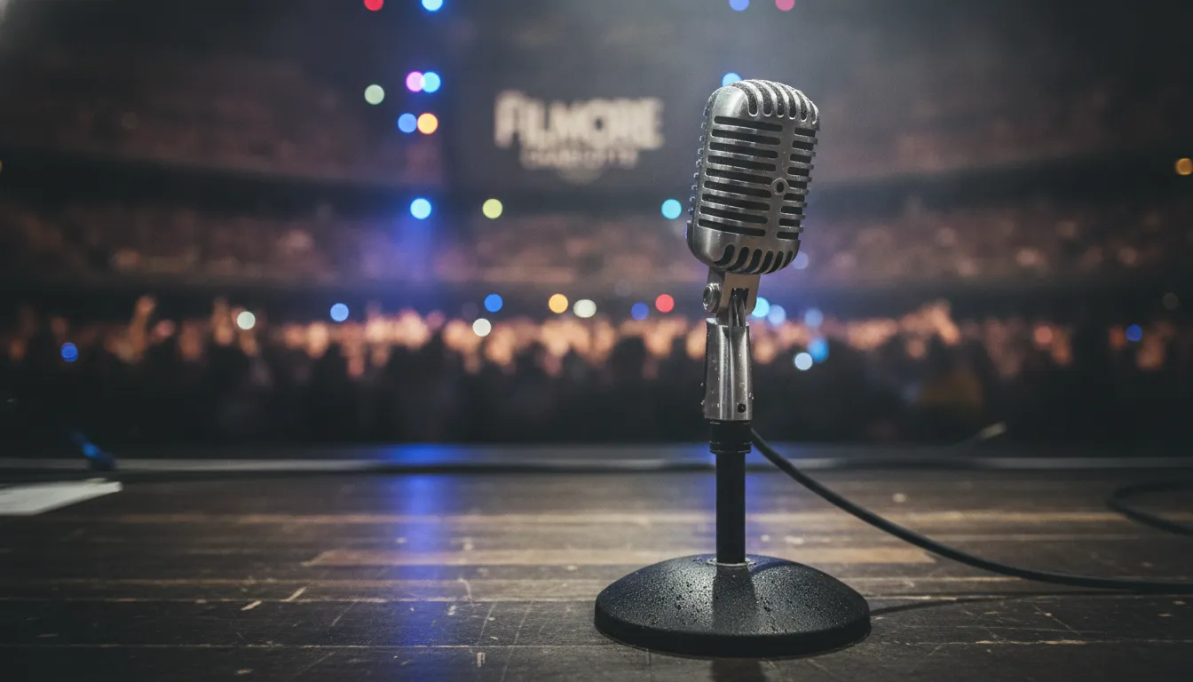 The Ultimate Guide to Charlotte NC Live Music Venues in 2025 2 Microphone on stage with blurred concert lights at a Charlotte music venue