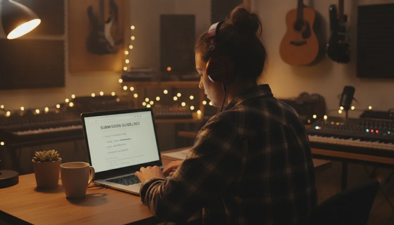 How to Submit Music to Internet Radio Stations for Airplay 1 Independent musician preparing music files and press kit for radio submission on laptop