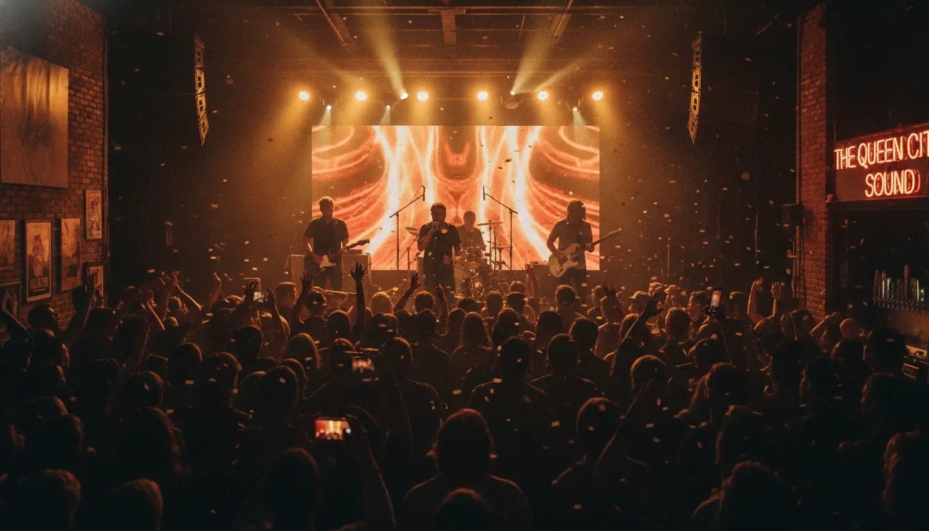 The Ultimate Guide to Charlotte NC Live Music Venues in 2025 1 Crowd watching a live band performance on stage at a Charlotte music venue with stage lighting