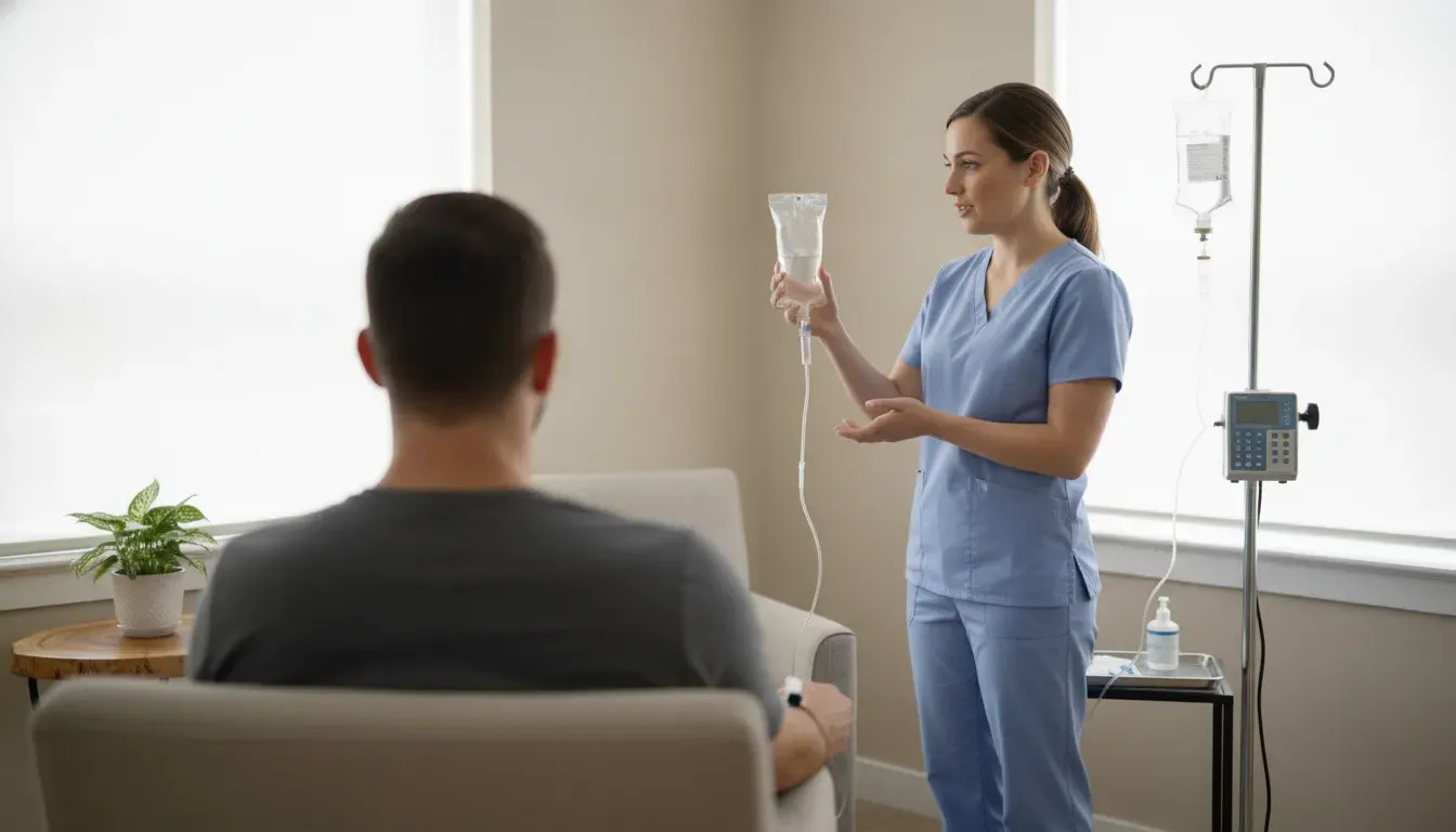 Clinician reviewing a supervised IV wellness appointment with a patient