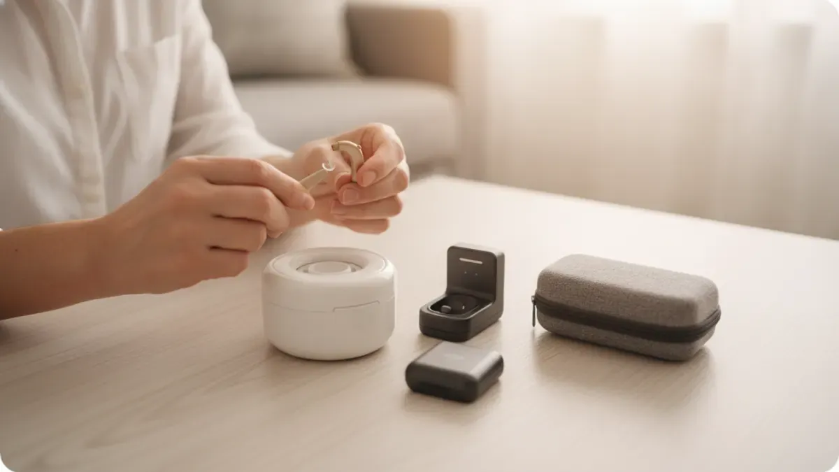 Trousse d'accessoires pour le nettoyage et le séchage d'un appareil auditif