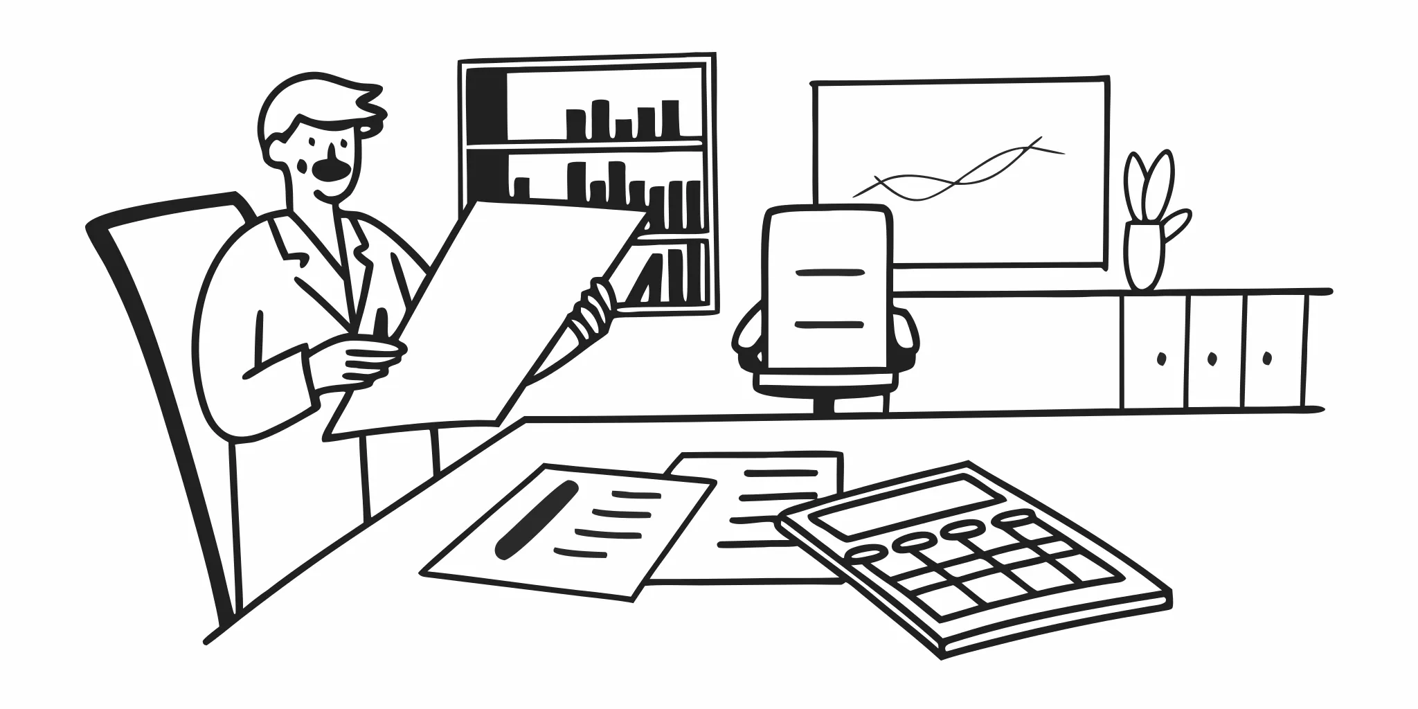 Surgeon reviewing bonus contract with tax calculator illustration