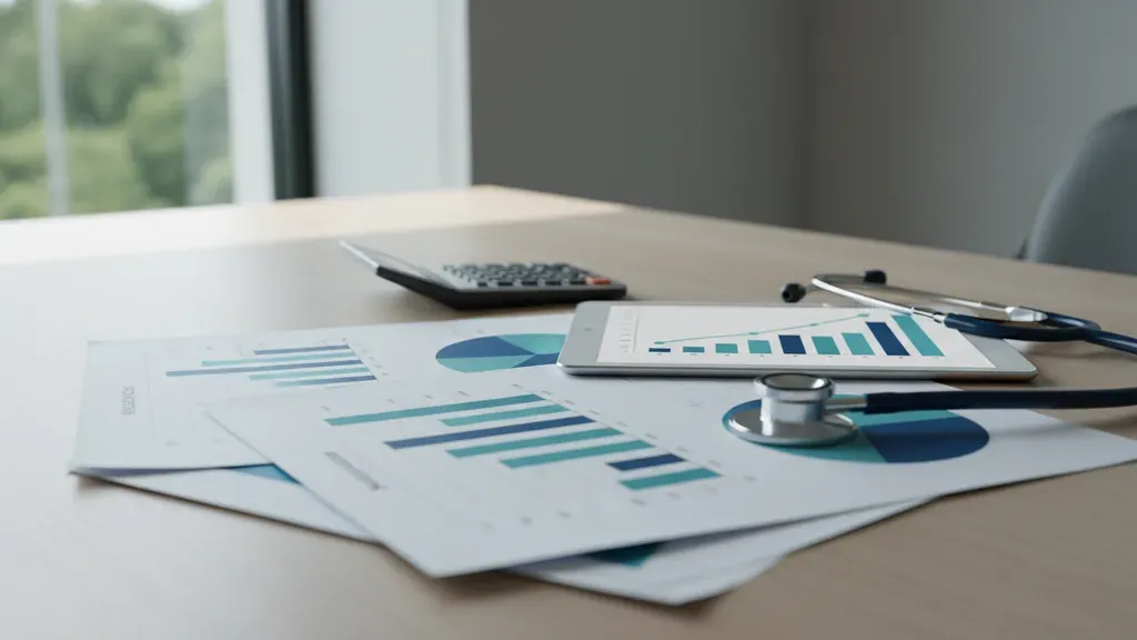 Medical practice cash flow KPIs reviewed beside healthcare financial reports
