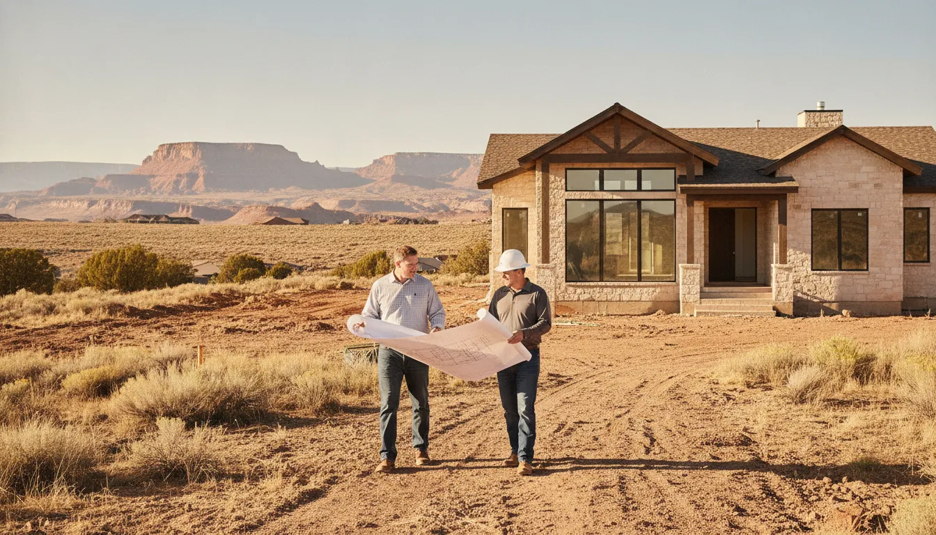 Builder and site professional reviewing a custom home lot in Western Colorado