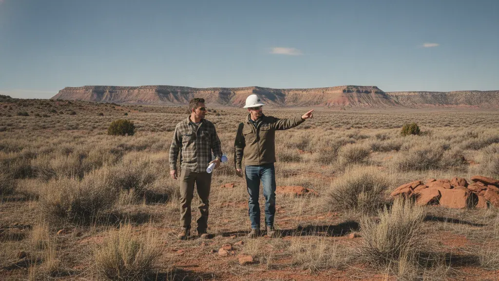 Builder and homeowner discussing a custom home lot in the Western Colorado landscape