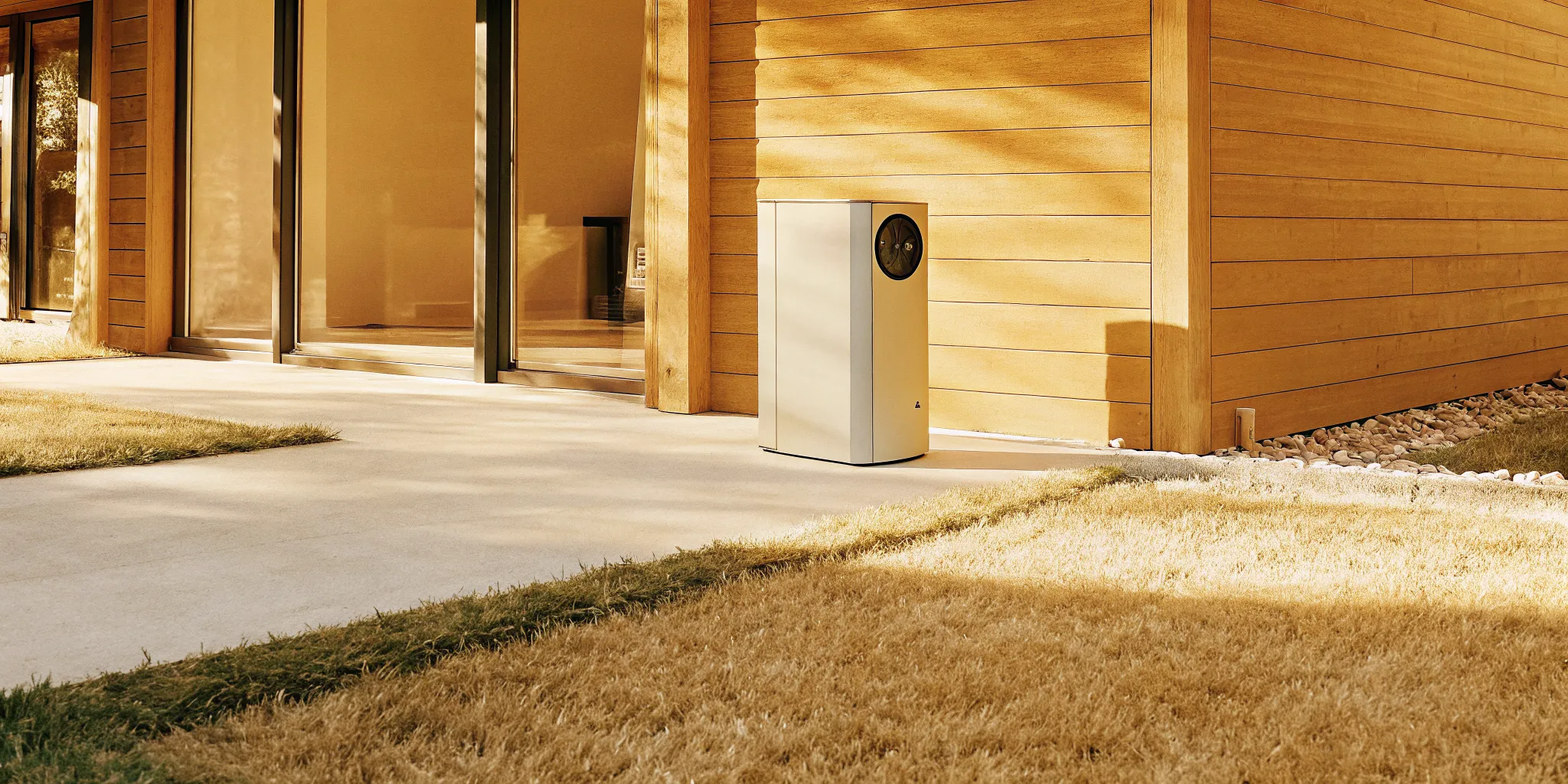 Modern air-source heat pump outdoor unit installed at a San Antonio home for energy-efficient year-round HVAC
