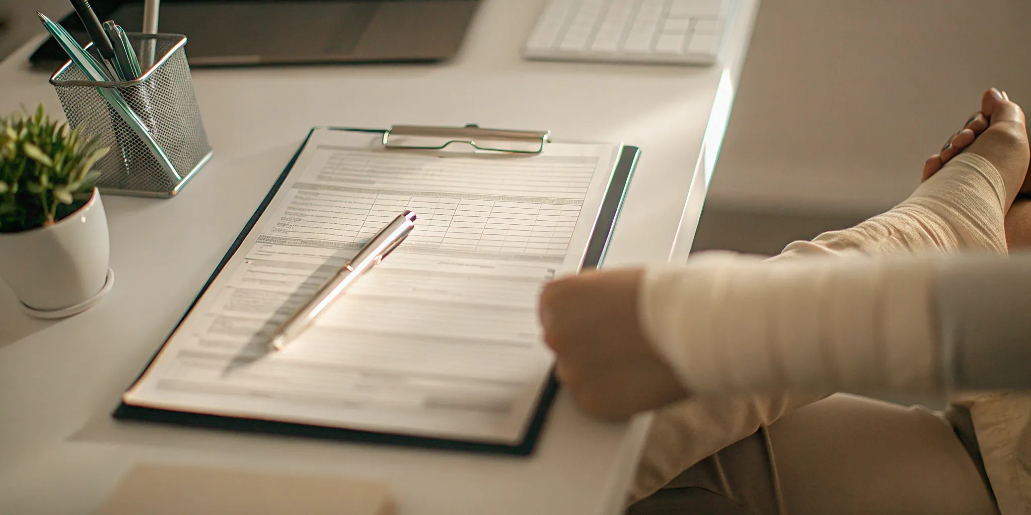 WSIB claim documents and medical forms on a desk representing the Ontario workplace injury claims process
