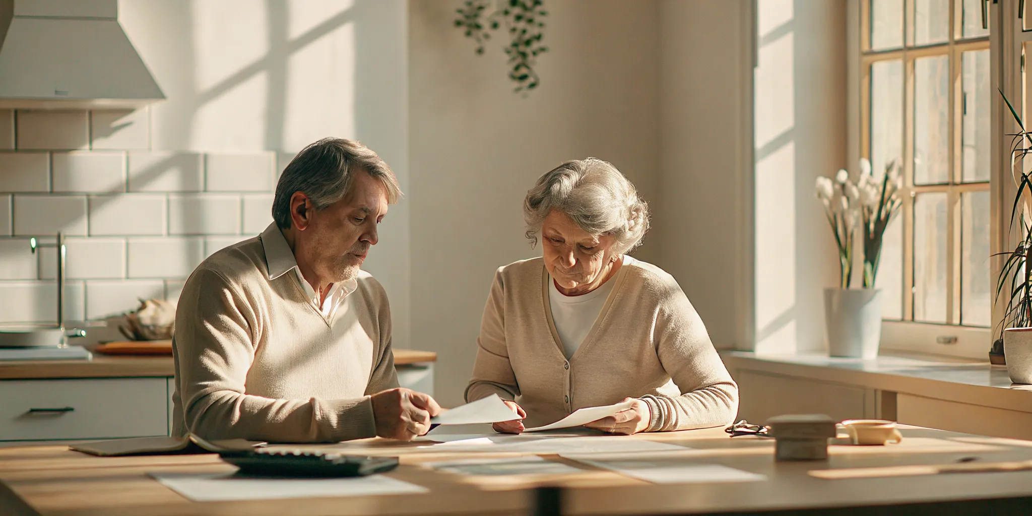 Older Ontario couple planning retirement finances together with WSIB benefit paperwork