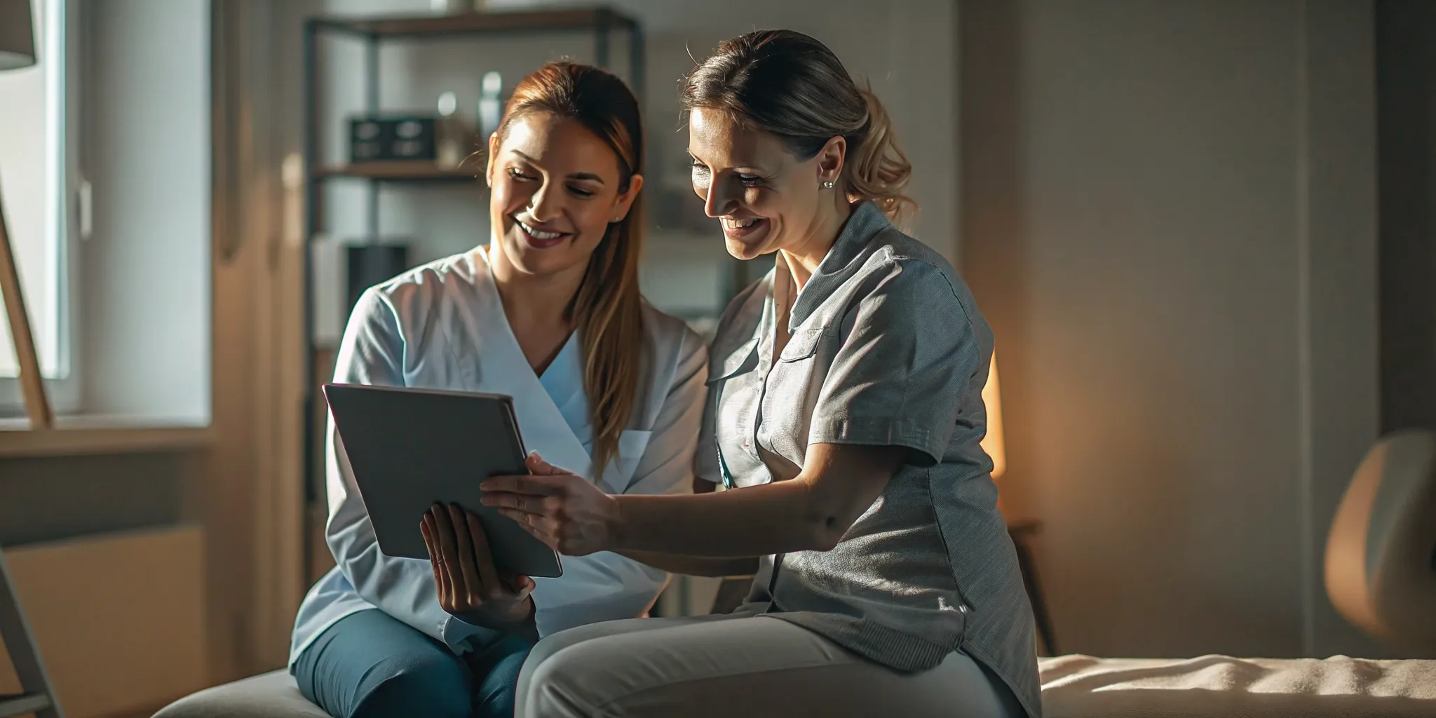 Healthcare worker recovering from a workplace injury during a consultation