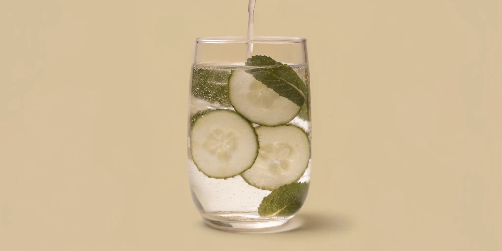 Fresh organic cucumber slices and mint leaves in pure clear water