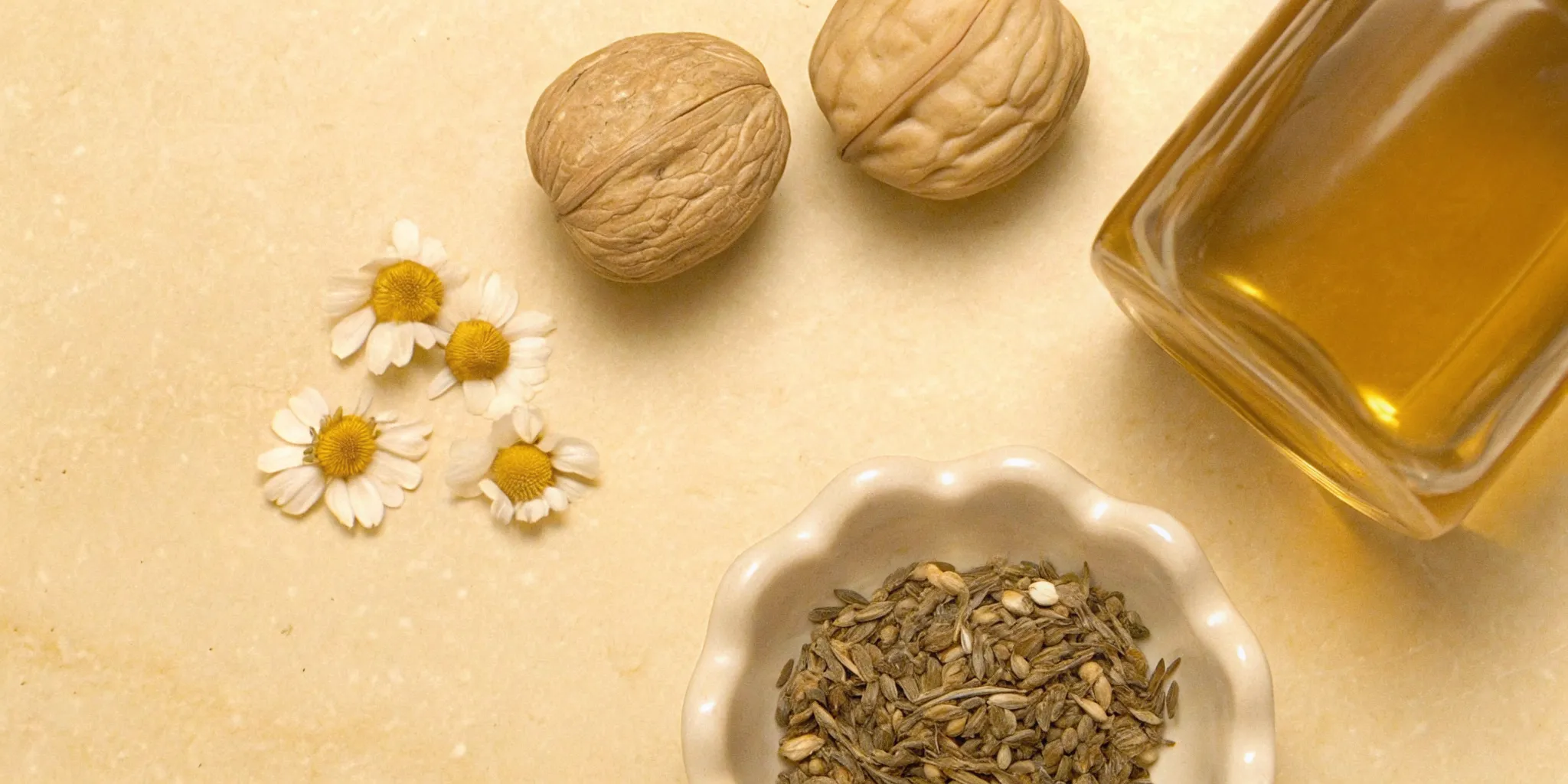 Calm-support foods, herbs, and an unlabeled supplement bottle