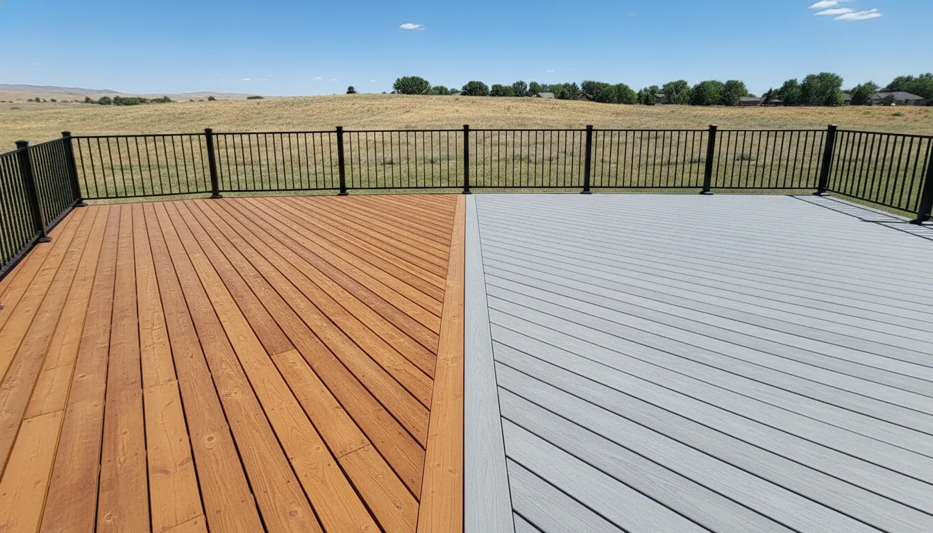 Trex and wood deck materials compared in a Utah backyard