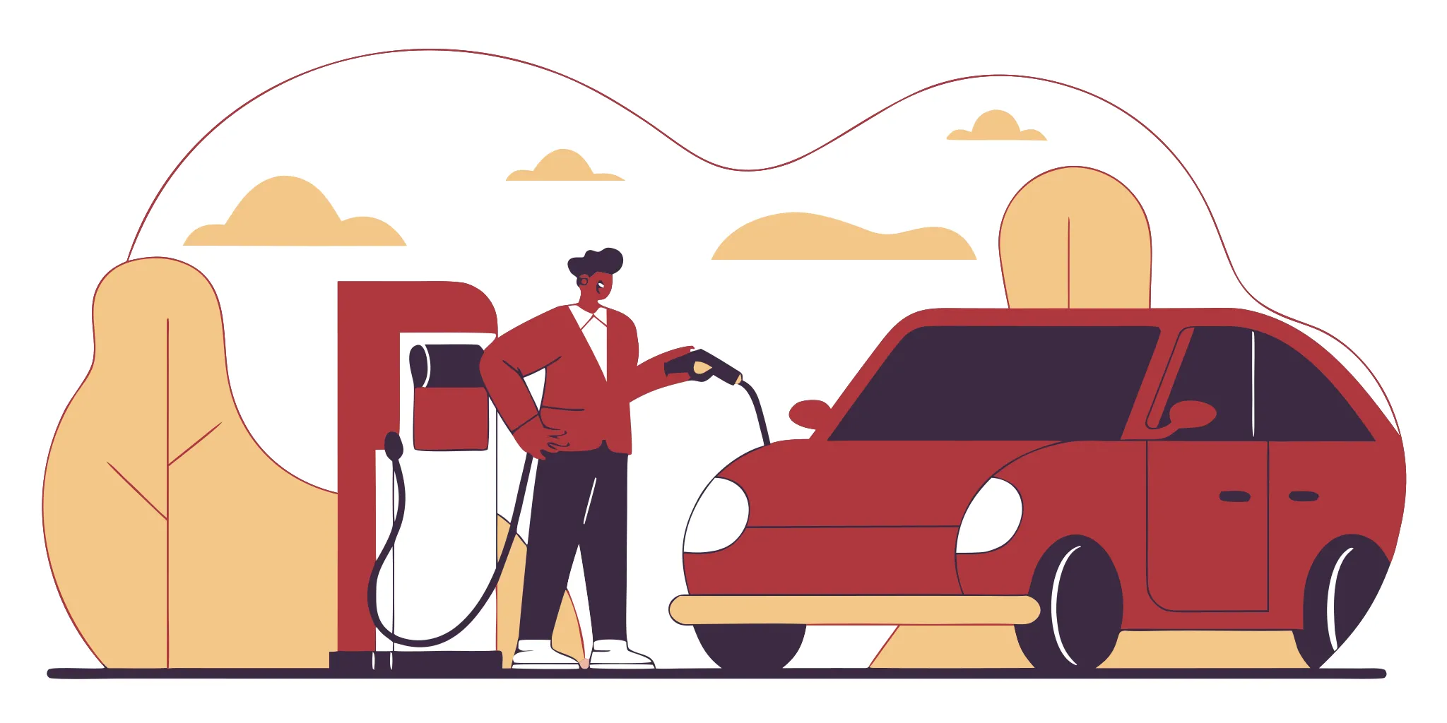 Illustration of a car sharing host refueling a vehicle at a gas station