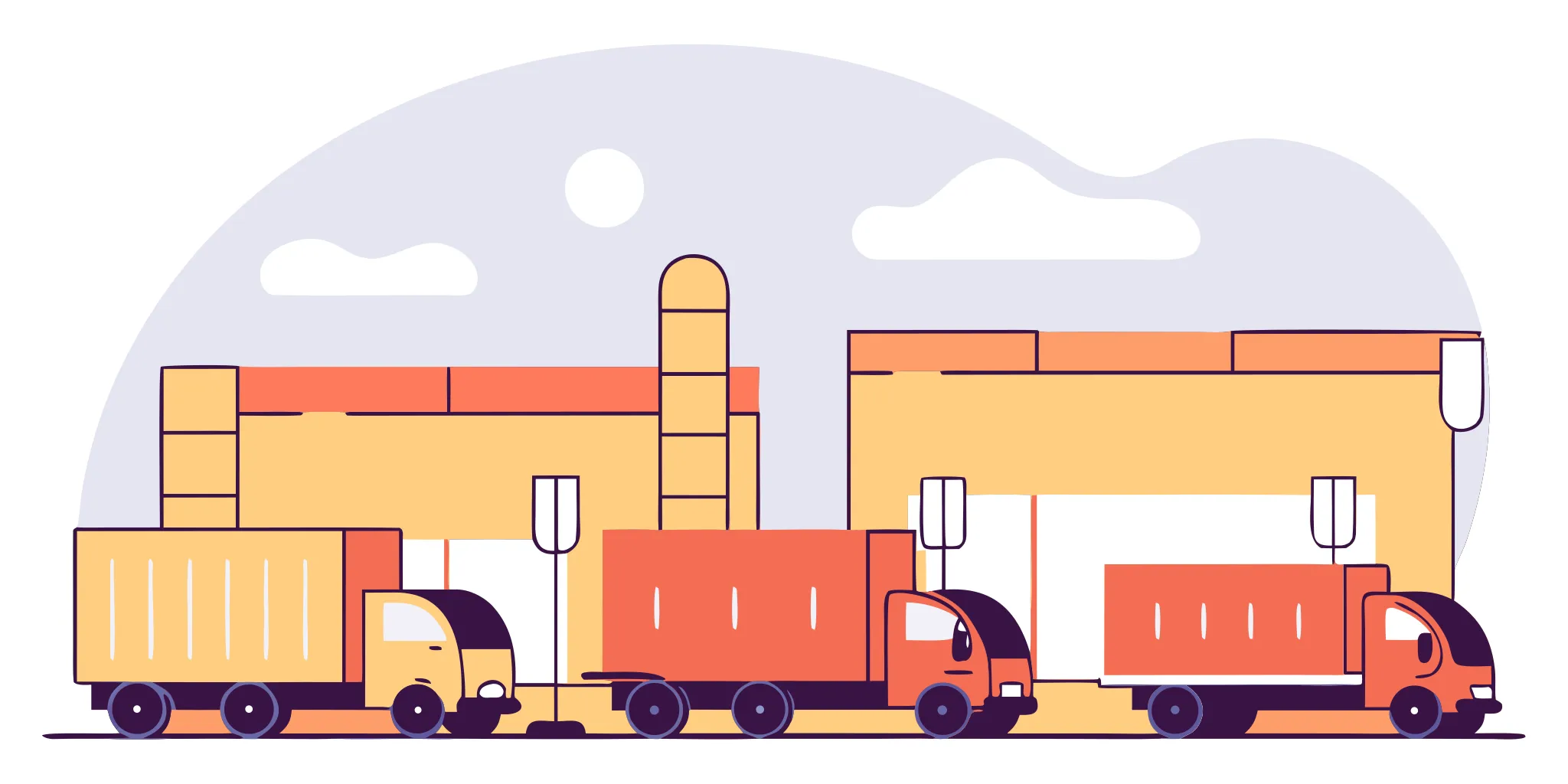 Fleet of delivery trucks at an Indiana fueling station