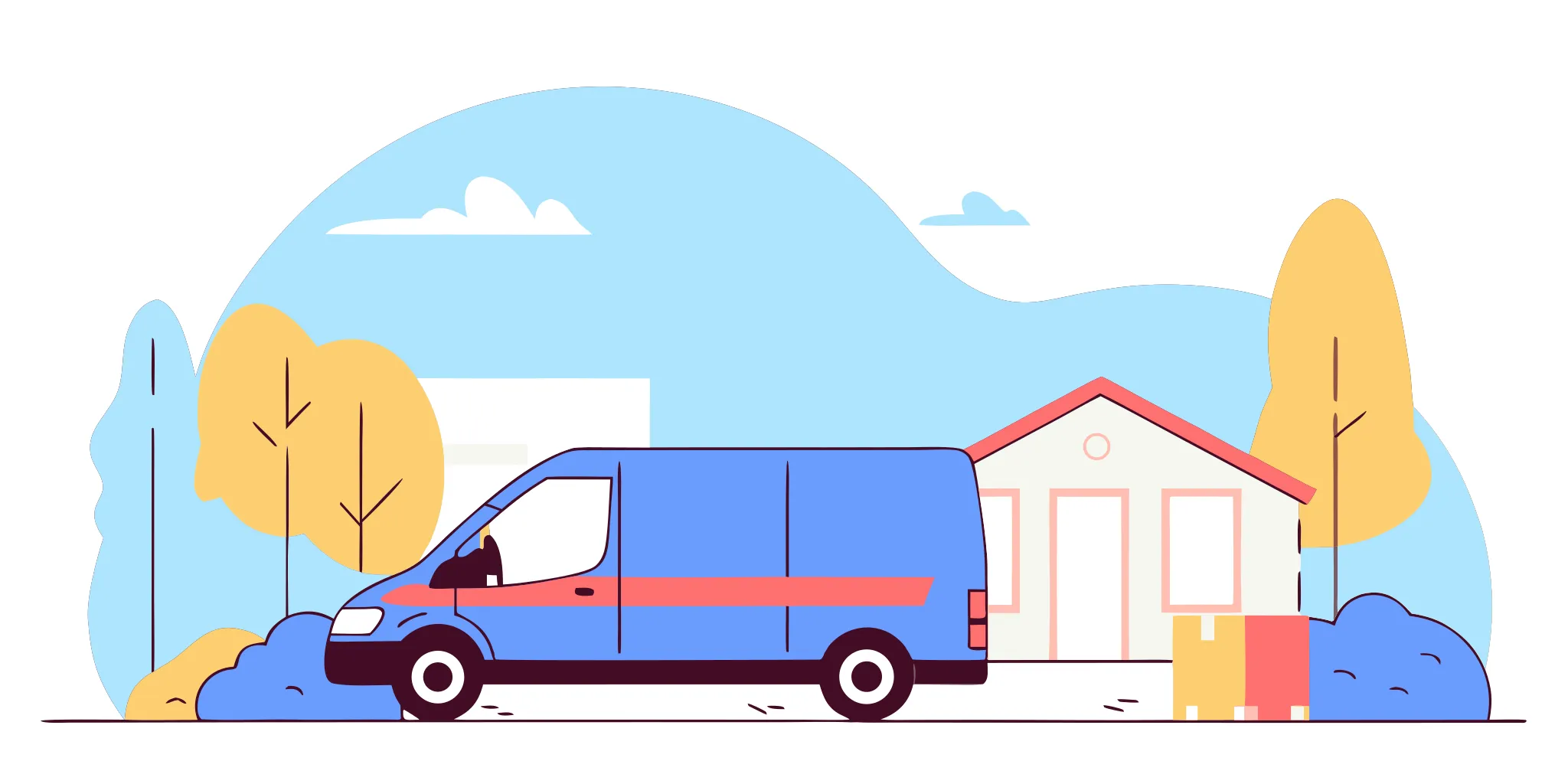 Delivery van on an Indiana road serving rental equipment customers