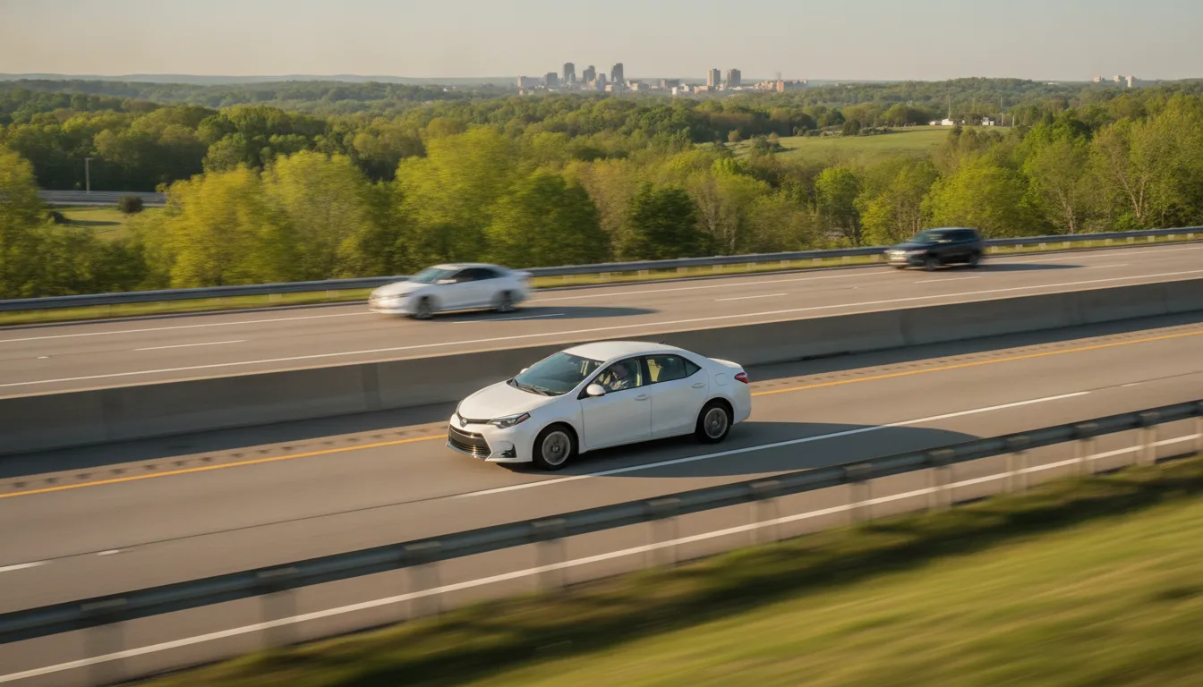 Toyota Corolla sedan driving on a highway near Fredericksburg, Virginia