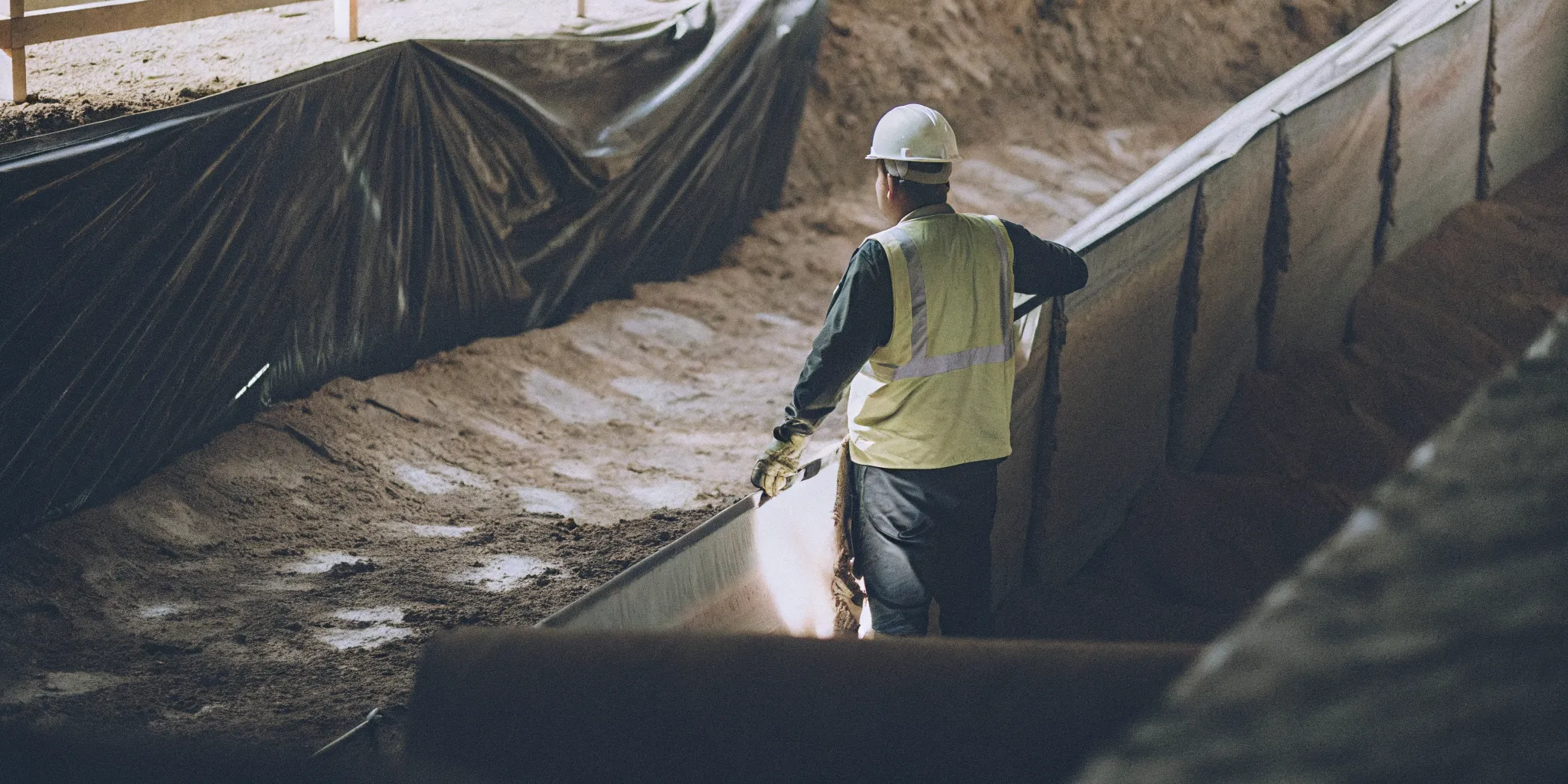Construction inspection of silt fence and erosion control barriers at a Texas development site with stormwater management compliance in progress