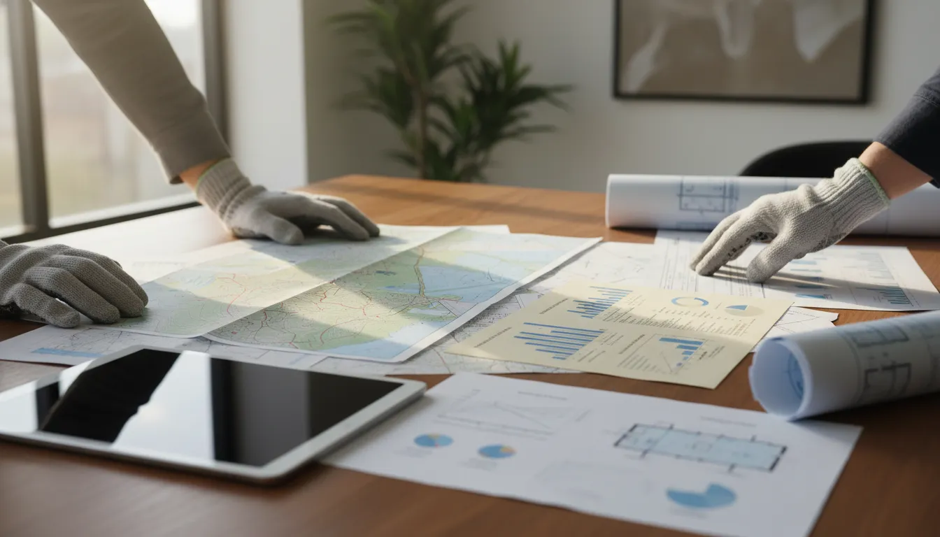 Environmental professional comparing record search risk assessment documents before choosing a Phase I ESA
