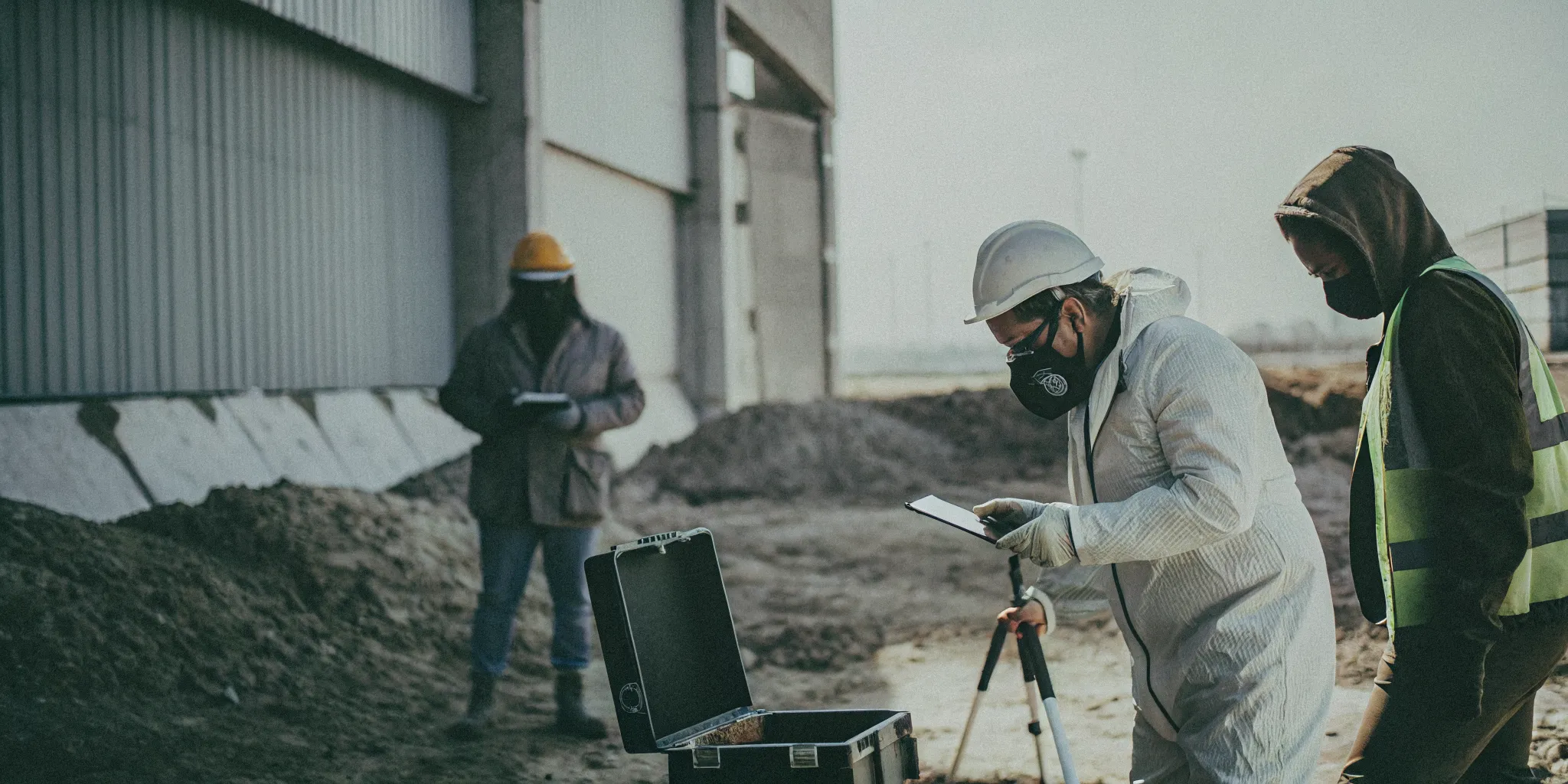 Consultant collecting samples during a Phase II environmental site assessment in Houston