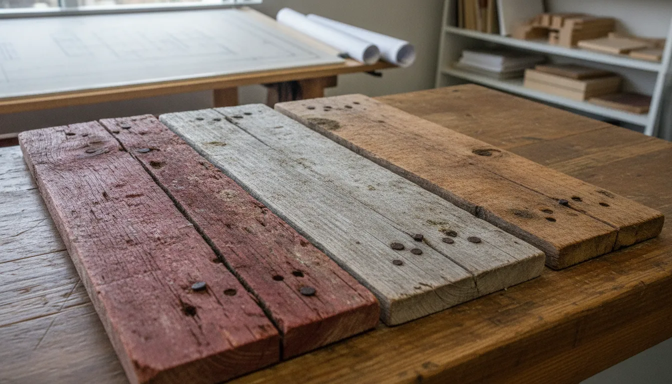 Reclaimed wood boards showing natural weathered character