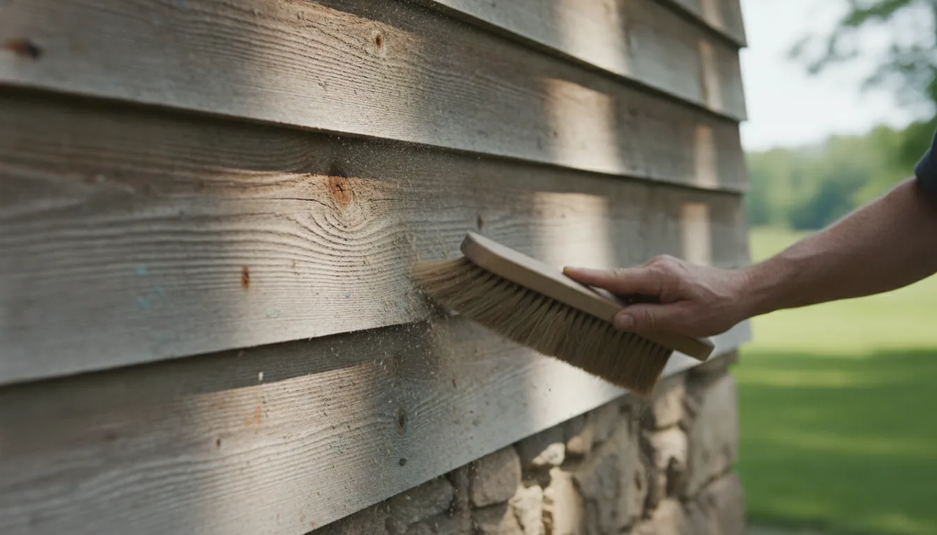 Craftsman gently cleaning reclaimed barn board siding