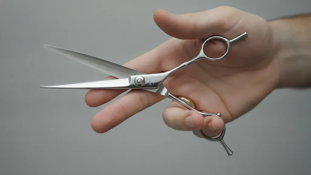 Professional barber demonstrating correct hand grip on shears for ergonomic cutting
