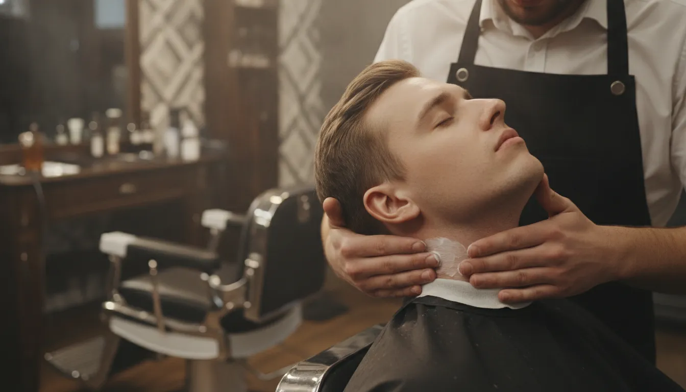 Barber applying alcohol-free aftershave balm to soothe skin after a shave