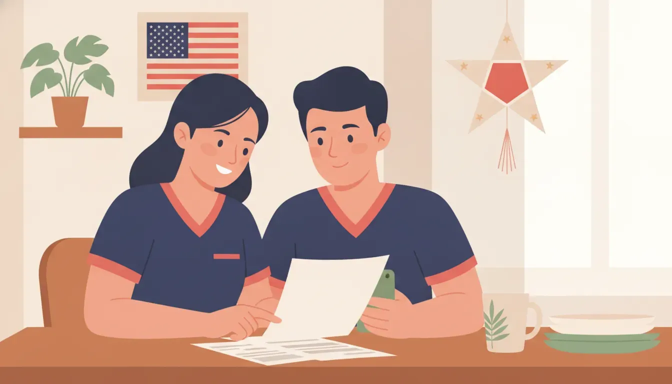 Filipino nurse and partner planning an ongoing money system in the USA