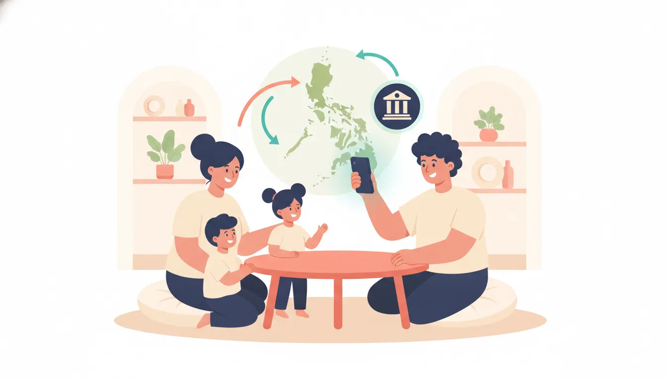 Filipino family planning a domestic money transfer in the Philippines
