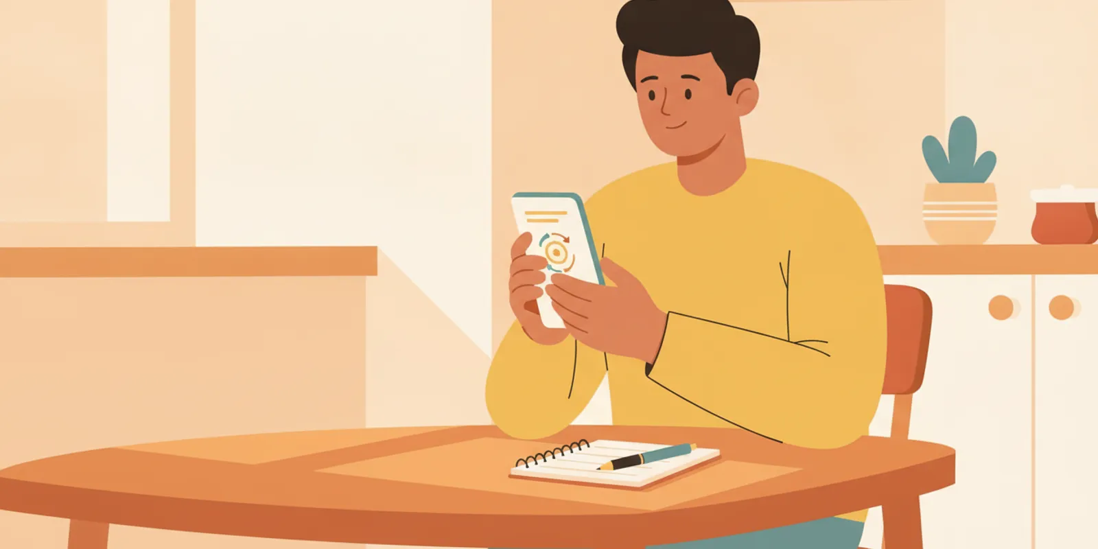 Filipino worker reviewing an international transfer on a phone at a kitchen table