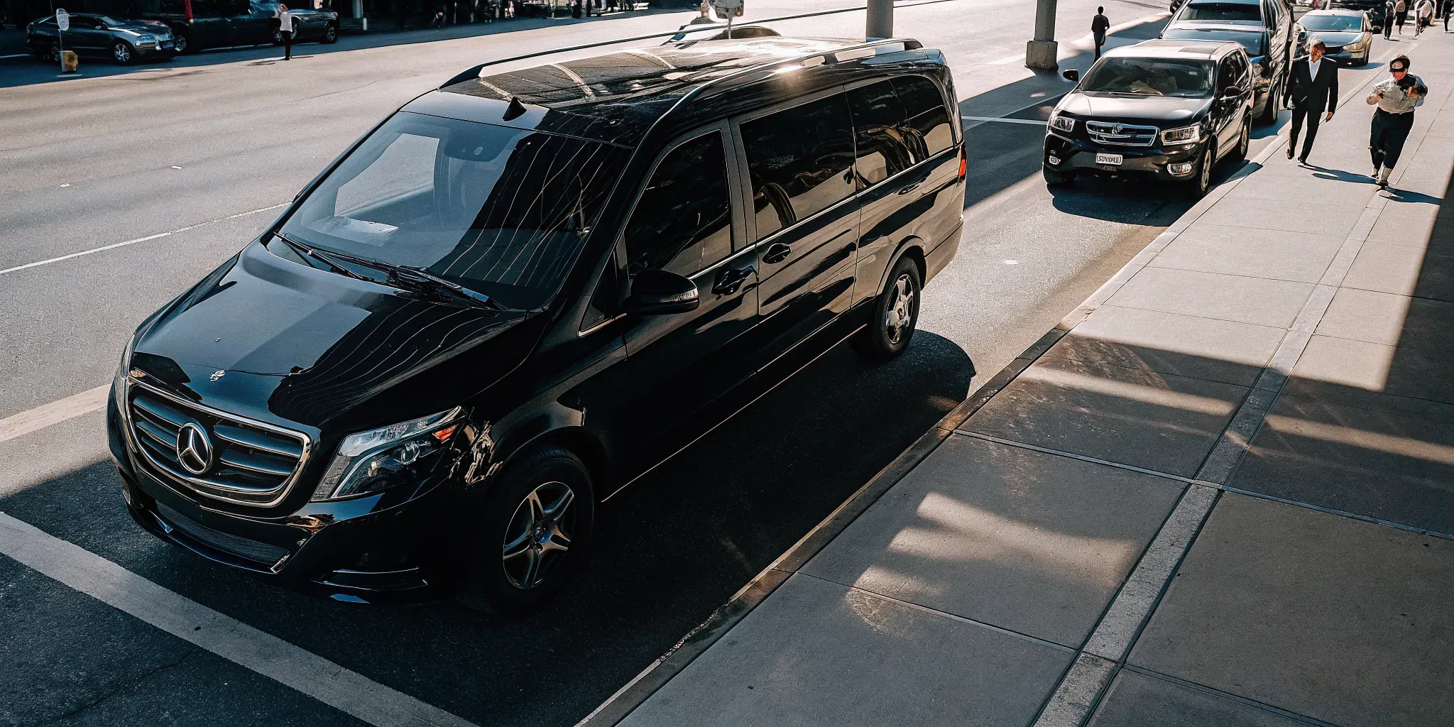 PickUpRide private shuttle van parked curbside at LAX airport passenger pickup terminal