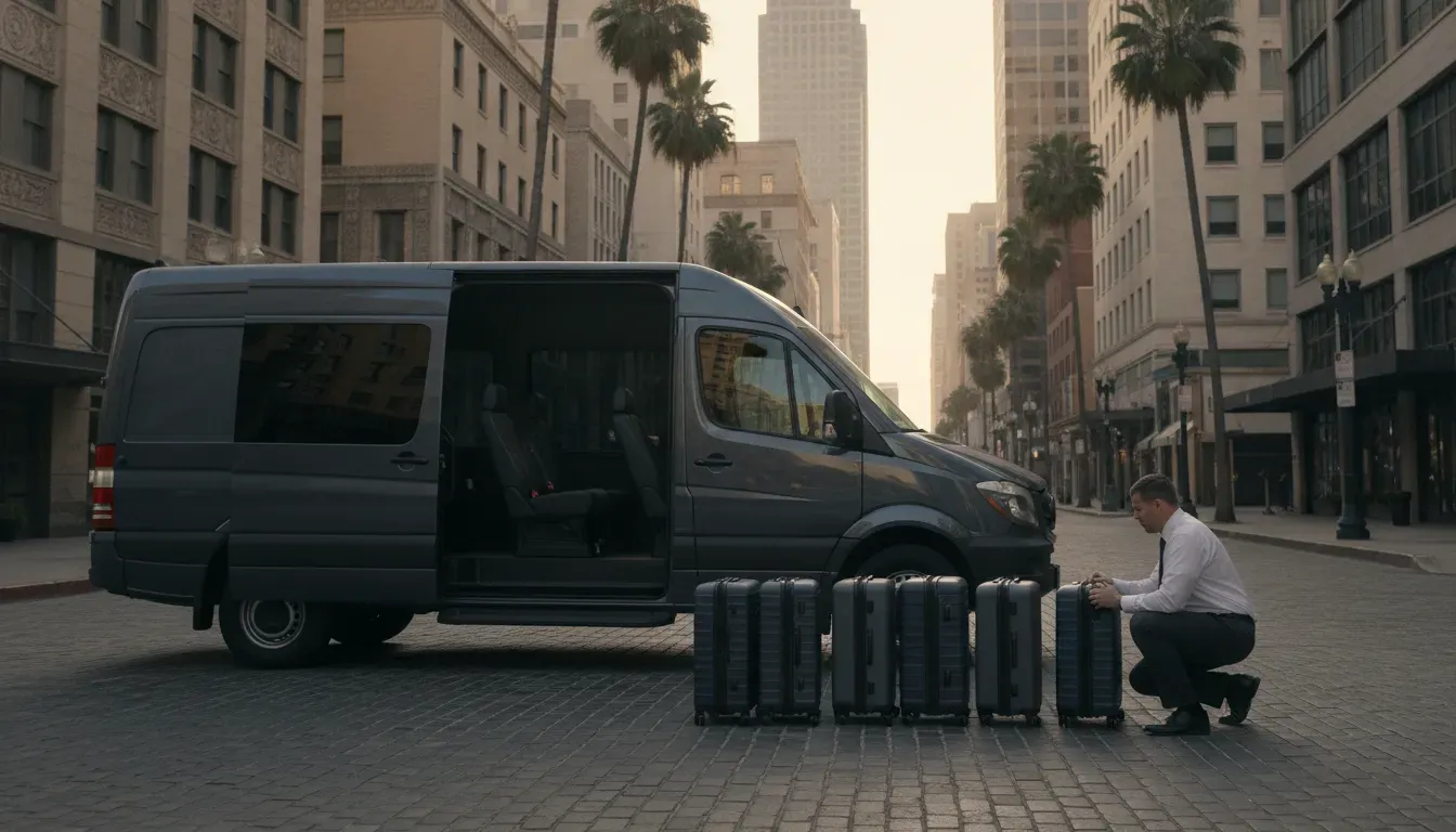 Private van and luggage prepared for a Downtown LA to LAX airport departure